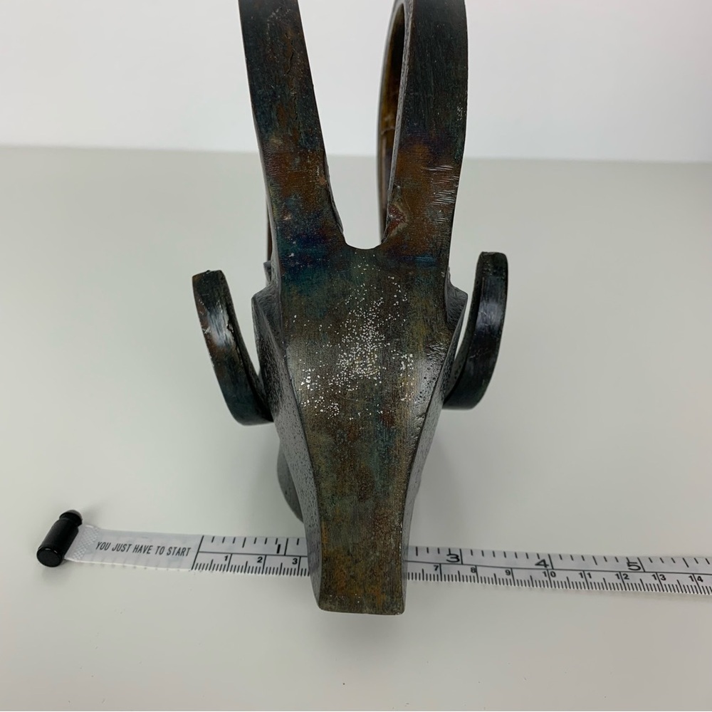 Pair Metal Antilope Ram Head Sculpture Horns Black Vtg Different Size Decor - Picture 12 of 16